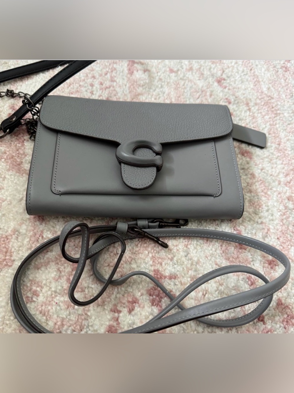 Coach Gray Leather Shoulder Bag with Signature C-Clasp